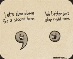 A comma and a period both in a cartoon