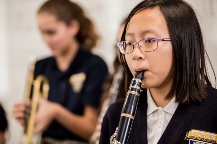 Student playing clarinet