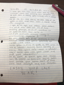 Handwritten note from a senior