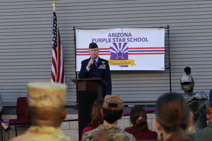 Military speaker at Purple Star School ribbon cutting