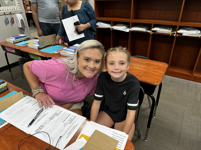 A parent and child at Meet the Teacher night