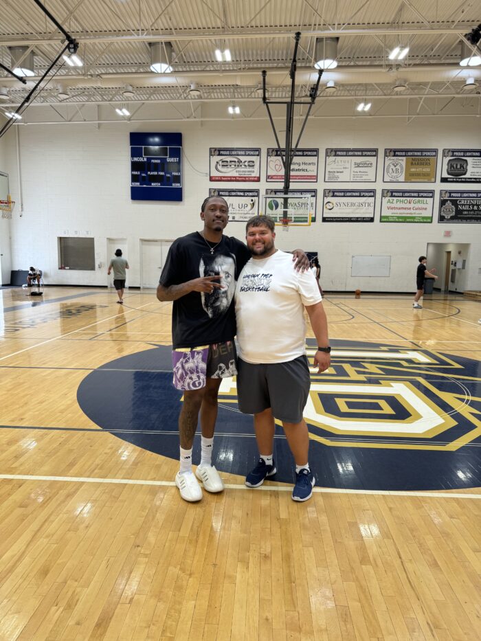 Jalen Williams with Coach Aaron Foshie at Lincoln Prep Summer Basketball Camp
