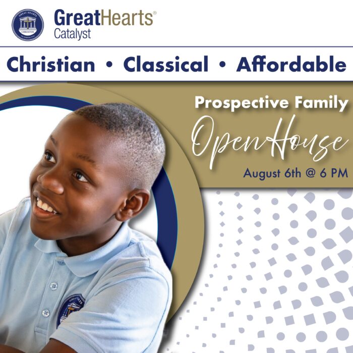 Great Hearts Catalyst Open House with photo of male student
