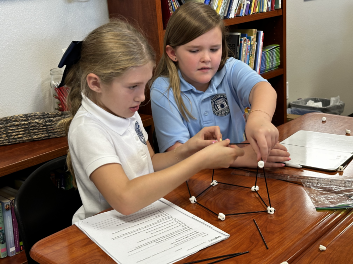 Two girls working on a science project