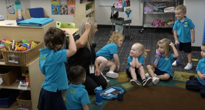 Preschool students at circle time