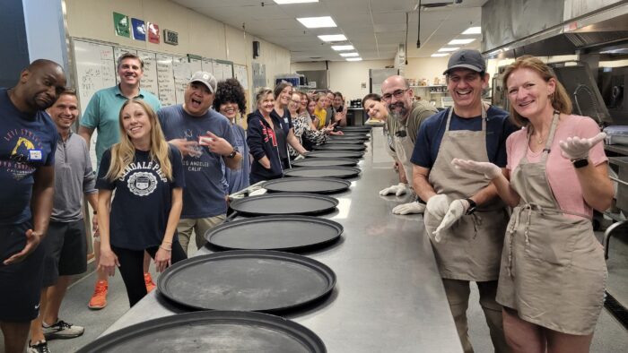 Parent volunteers in a kitchen