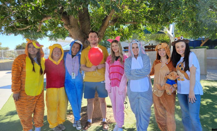 Archway Veritas teachers dressed as Winnie the Pooh characters