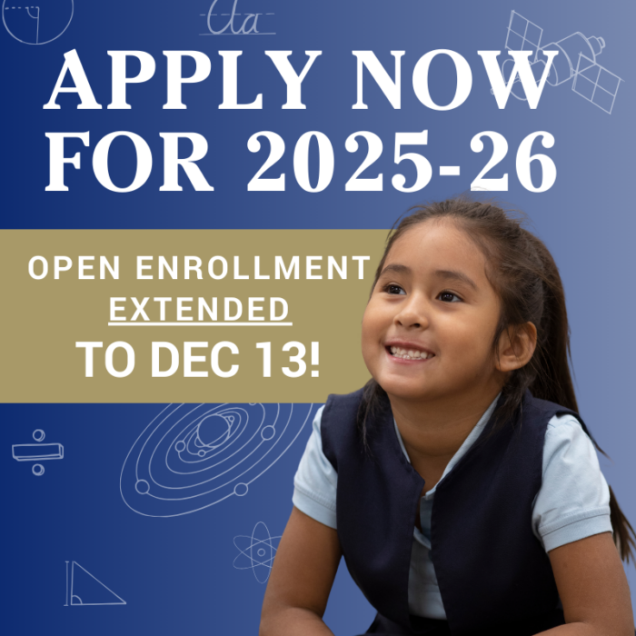 Female student with graphic stating, "APPLY NOW FOR 2-25-26 - OPEN ENROLLMENT EXTENDED TO DEC 13!"