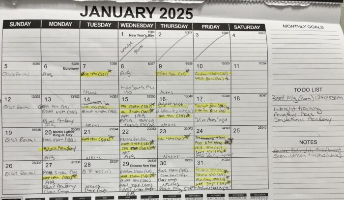 Athletic Calendar for January 2025.