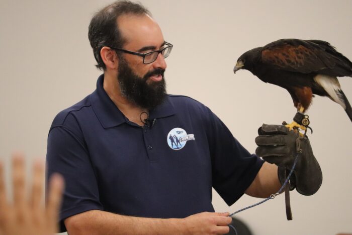 A man holding a hawk